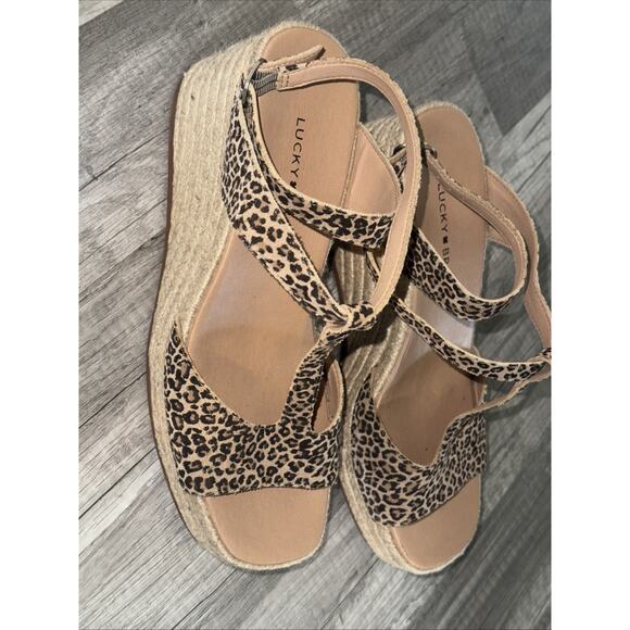 Y2K Lucky Brand Platform Wedge Sandals Leather / Suede Upper Cheetah 9.5m - Picture 7 of 8